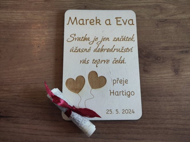 Dřevěné svatební přání Etel