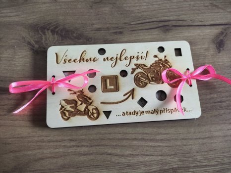 Dřevěné přání k narozeninám motoškola