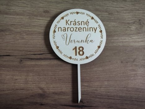 Zápich na dort kulatý se jménem, číslem a nápisem