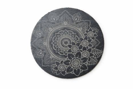 Břidlicový tác kulatý s mandalou a květinami