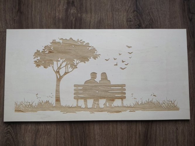 Dřevěný obraz "Pár na lavičce"