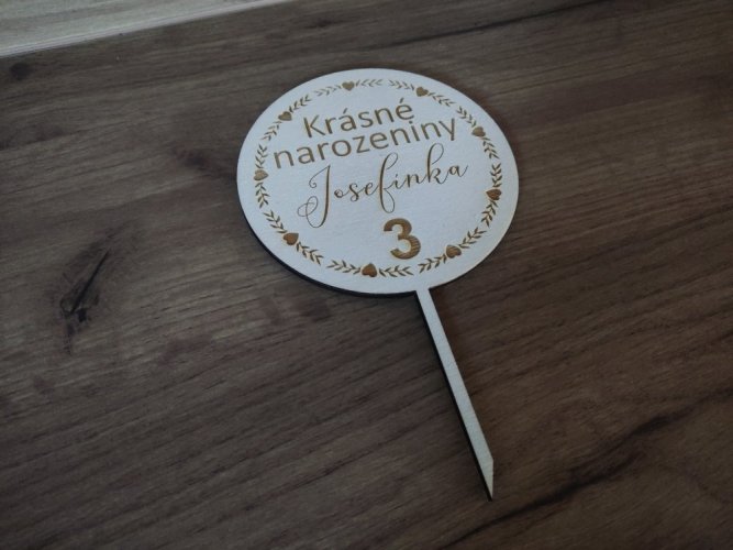 Zápich na dort kulatý se jménem, číslem a nápisem