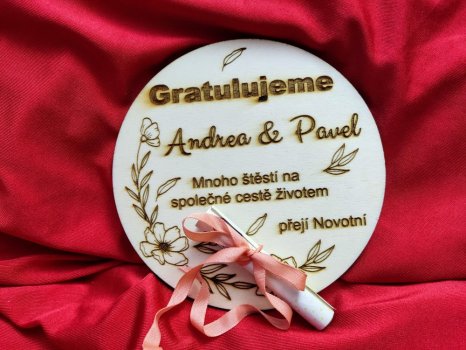 Dřevěné svatební přání Andrea