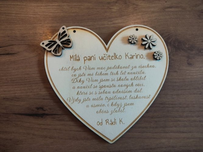 Věnování pro učitele srdíčko