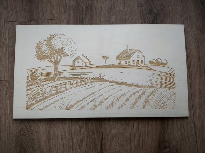 Dřevěný obraz "Domek na poli"