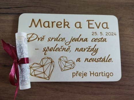 Dřevěné svatební přání Eleanora