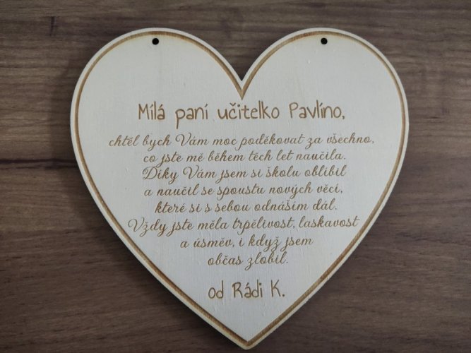 Věnování pro učitele srdíčko