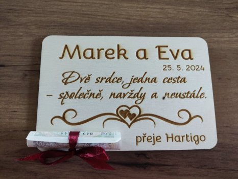 Dřevěné svatební přání Emily